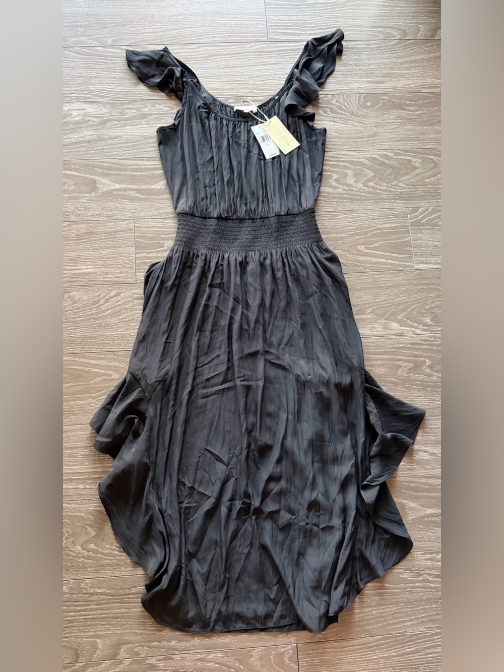 Ramy Brook Black Ruffle-Sleeve Midi Dress